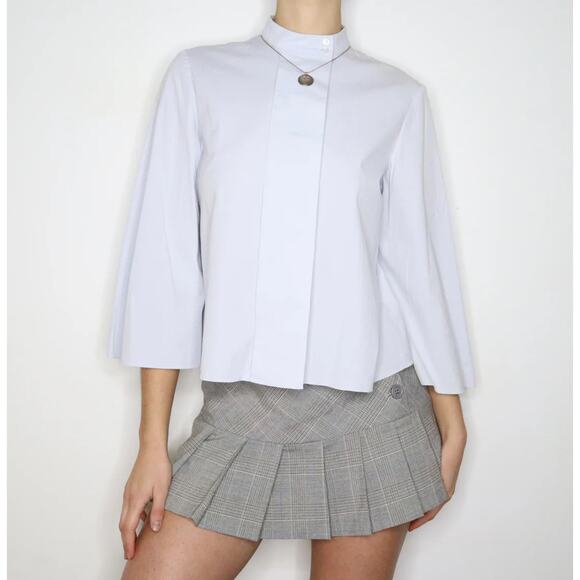 The Row Light Blue Mock Neck Hidden Button Closure Oversized Blouse - Picture 1 of 8